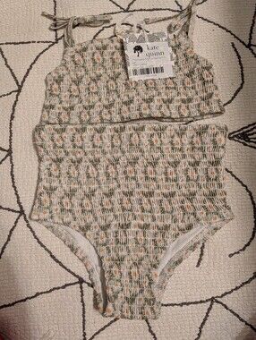 kate quinn Smocked One-Piece Bodysuit in Sage with Orange Floral